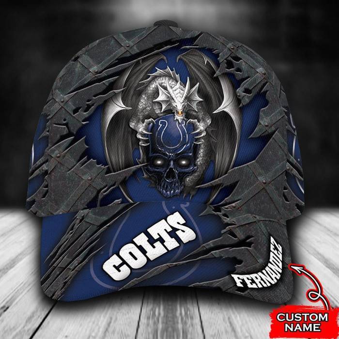 Personalized Indianapolis Colts Skull Dragon 3D Classic Baseball Cap CNI183