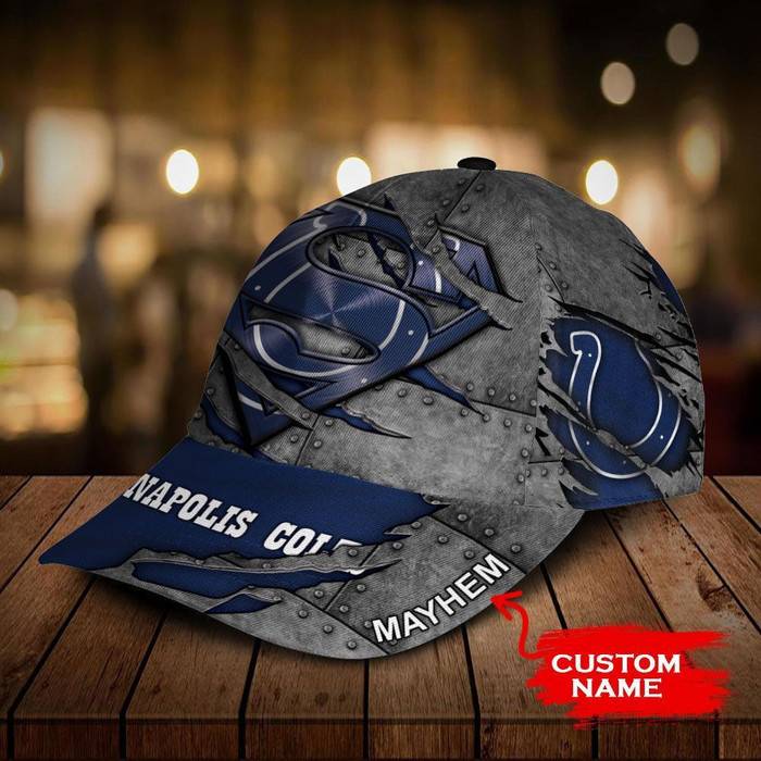 Personalized Indianapolis Colts Superman Logo 3D Baseball Cap Navy CNI1936