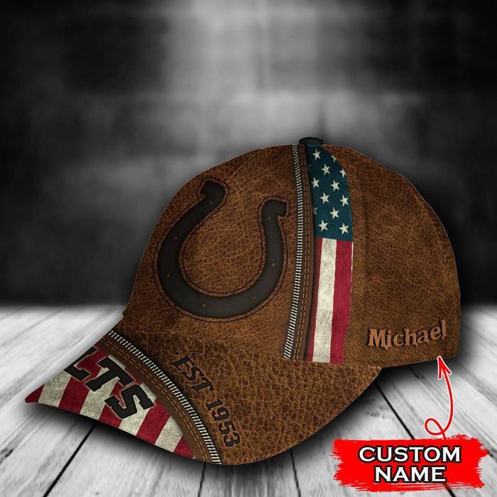 Personalized Indianapolis Colts USA Flag Zipper 3D Classic Baseball Cap CNI880