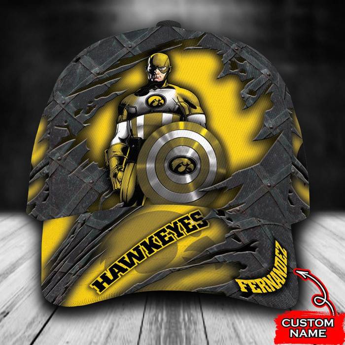Personalized Iowa Hawkeyes Captain America Marvel 3D Baseball Cap Yellow CNI1692