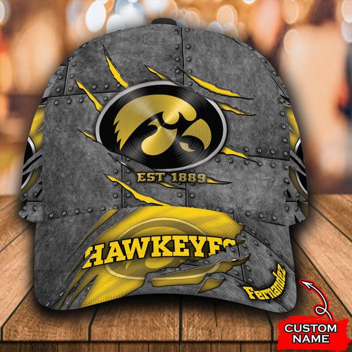Personalized Iowa Hawkeyes Est 1889 3D Baseball Cap Yellow CNI1582