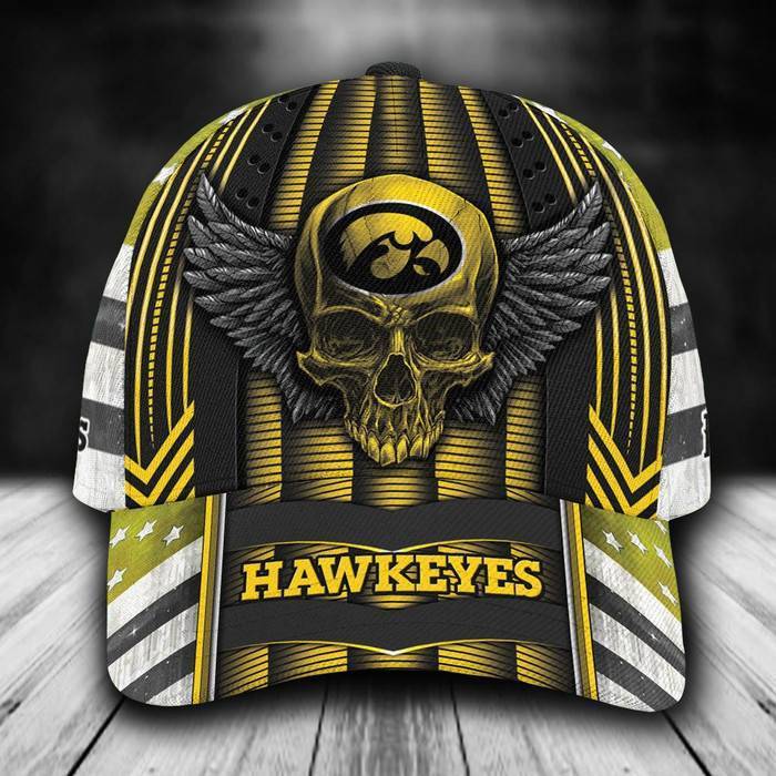 Personalized Iowa Hawkeyes Skull Wings 3D Classic Baseball Cap CNI259
