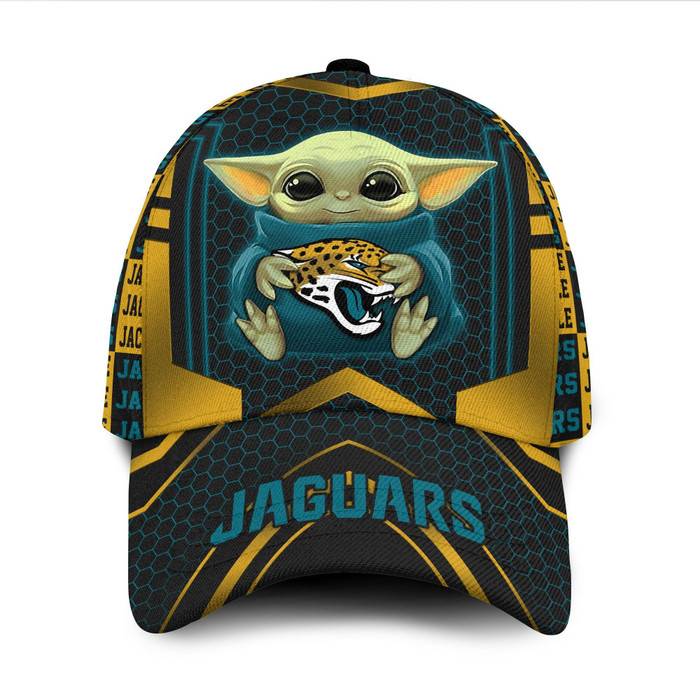 Personalized Jacksonville Jaguars Baby Yoda 3D Baseball Cap Yellow Black CNI1754