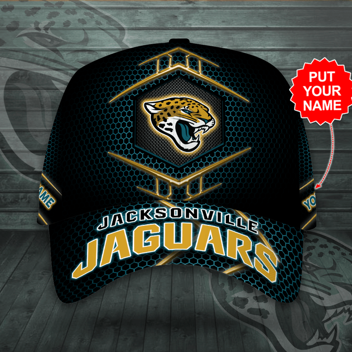 Personalized Jacksonville Jaguars Beehive Hexagon Pattern 3D Baseball Cap Black Teal CNI2061