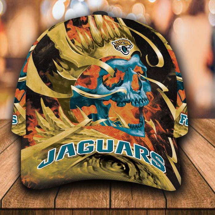 Personalized Jacksonville Jaguars Flame Skull 3D Classic Baseball Cap CNI863