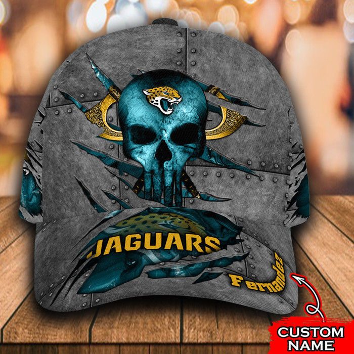 Personalized Jacksonville Jaguars Skull 3D Baseball Cap Navy CNI1838