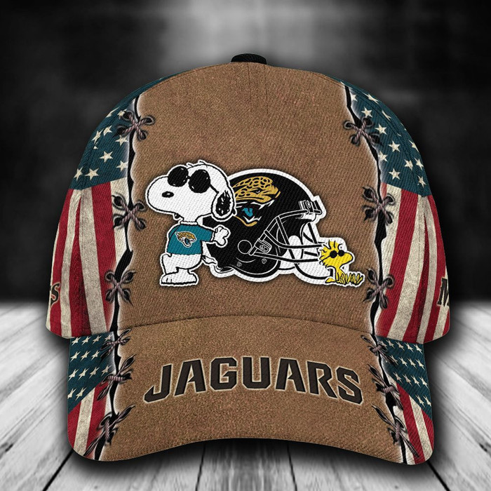 Personalized Jacksonville Jaguars Snoopy Vintage USA Flag 3D Baseball Cap Brown CNI1073