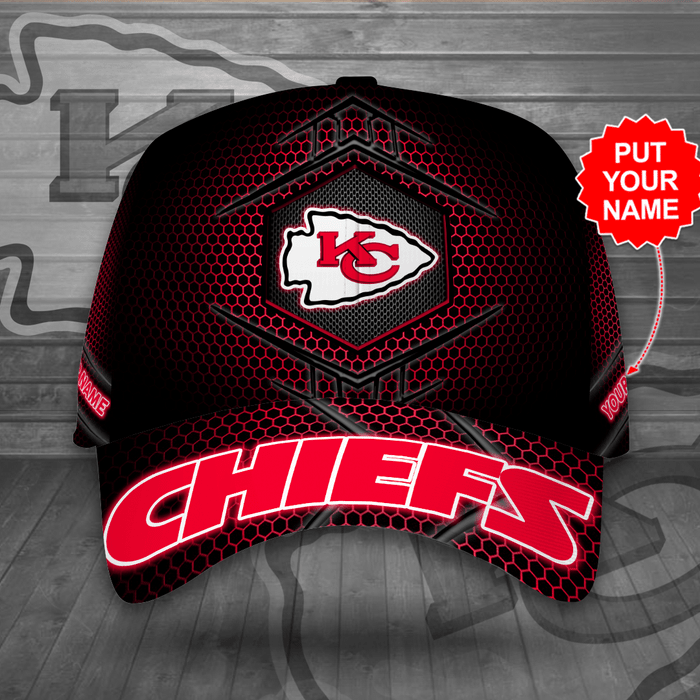 Personalized Kansas City Chiefs Beehive Hexagon Pattern 3D Baseball Cap Black Red CNI2024