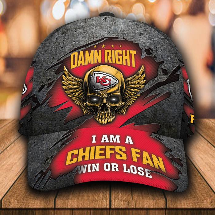 Personalized Kansas City Chiefs Luxury Skull Damn Right 3D Classic Baseball Cap CNI1374