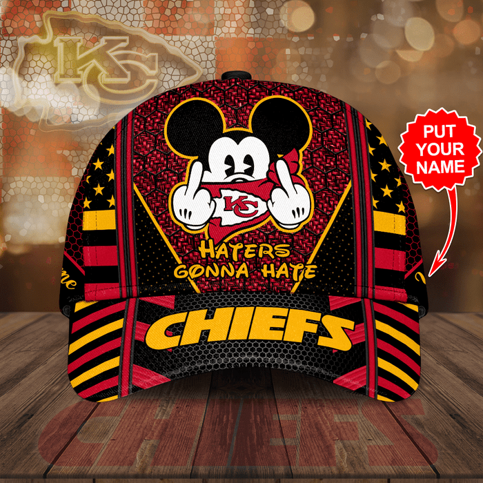Personalized Kansas City Chiefs Mickey Mouse Hater Gonna Hate 3D Classic Baseball Cap Black Red CNI2153