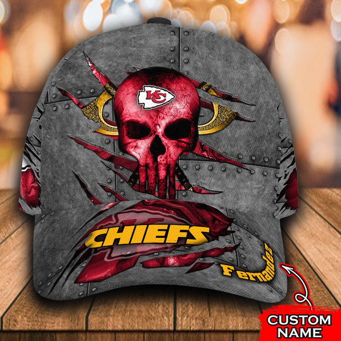 Personalized Kansas City Chiefs Skull 3D Baseball Cap CNI1872