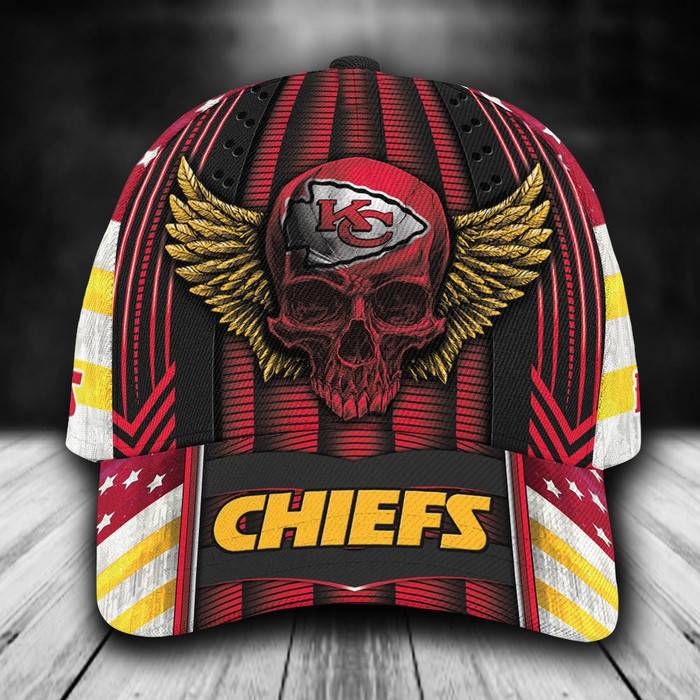 Personalized Kansas City Chiefs Skull Wings 3D Baseball Cap CNI1134