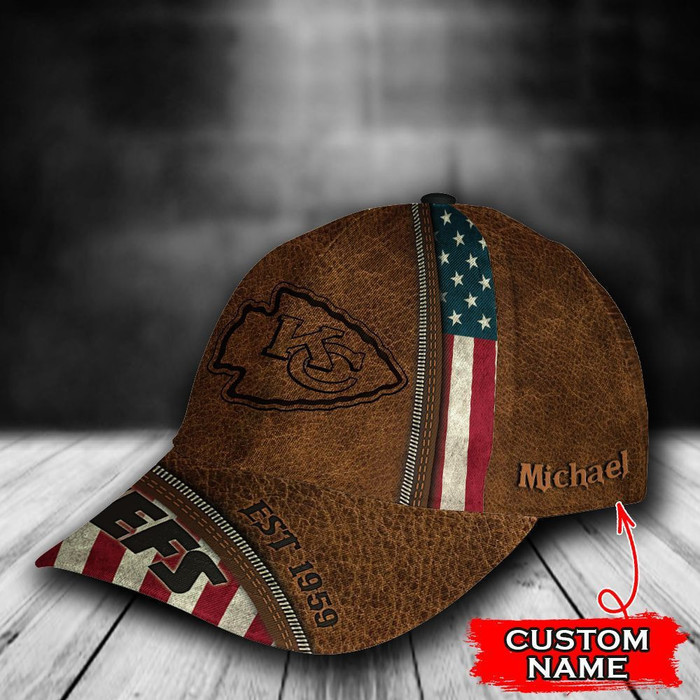 Personalized Kansas City Chiefs USA Flag Zip 3D Classic Baseball Cap CNI535