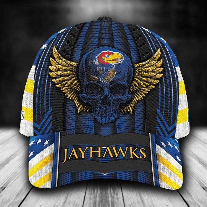 Personalized Kansas Jayhawks Luxury Skull Wings 3D Classic Baseball Cap CNI810