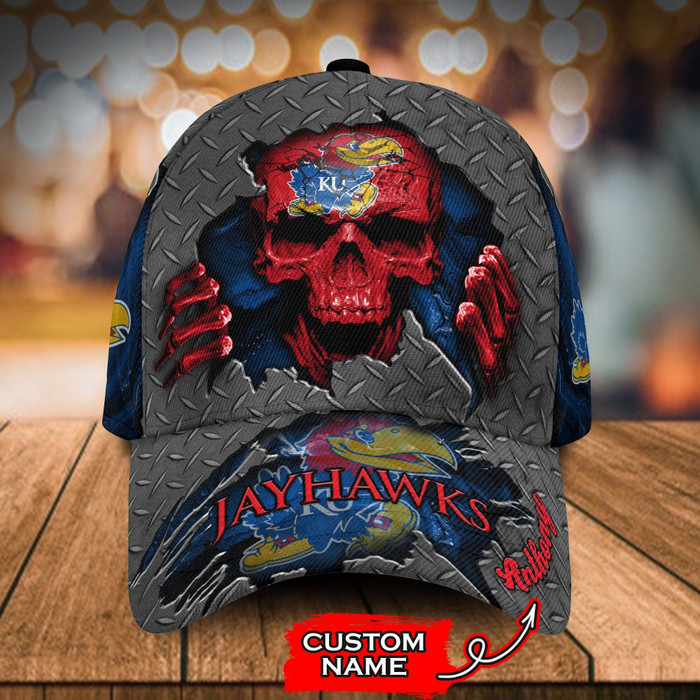 Personalized Kansas Jayhawks Skull 3D Baseball Cap CNI1643