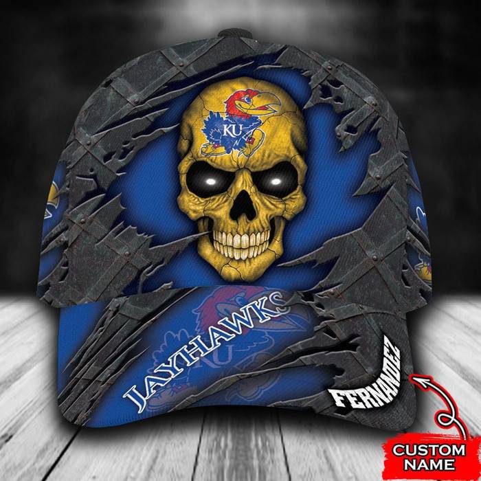 Personalized Kansas Jayhawks Skull 3D Classic Baseball Cap CNI725