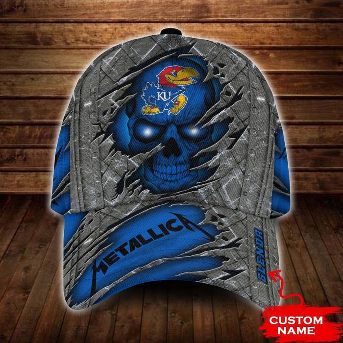 Personalized Kansas Jayhawks Skull Metallica 3D Classic Baseball Cap CNI174