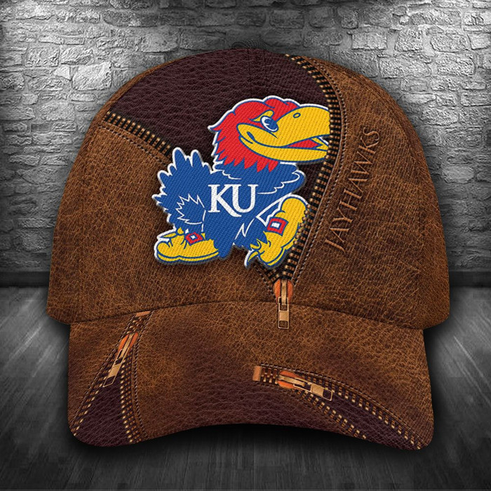 Personalized Kansas Jayhawks Zipper 3D Classic Baseball Cap Brown CNI1228