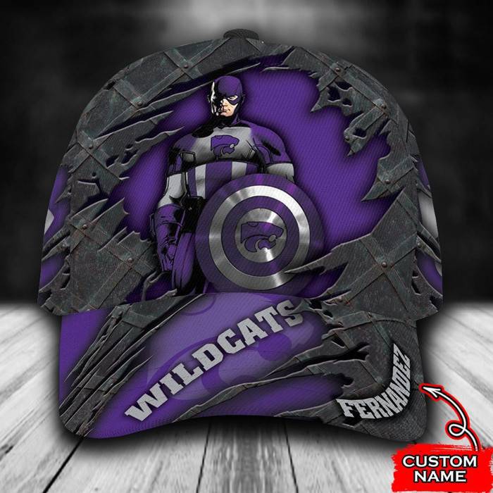 Personalized Kansas State Wildcats Captain America Marvel 3D Baseball Cap Purple CNI1513