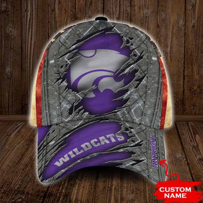 Personalized Kansas State Wildcats USA Flag 3D Classic Baseball Cap CNI299