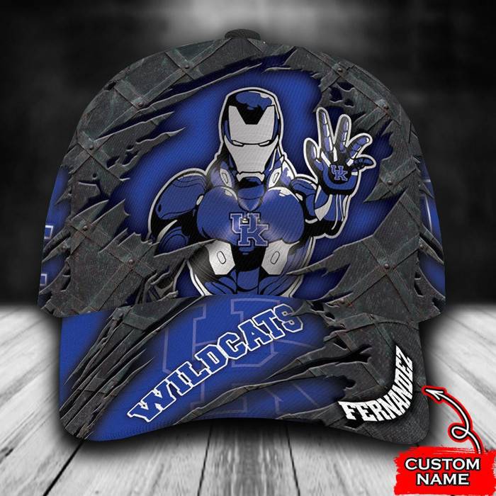 Personalized Kentucky Wildcats Iron Man Marvel 3D Baseball Cap Blue CNI1095