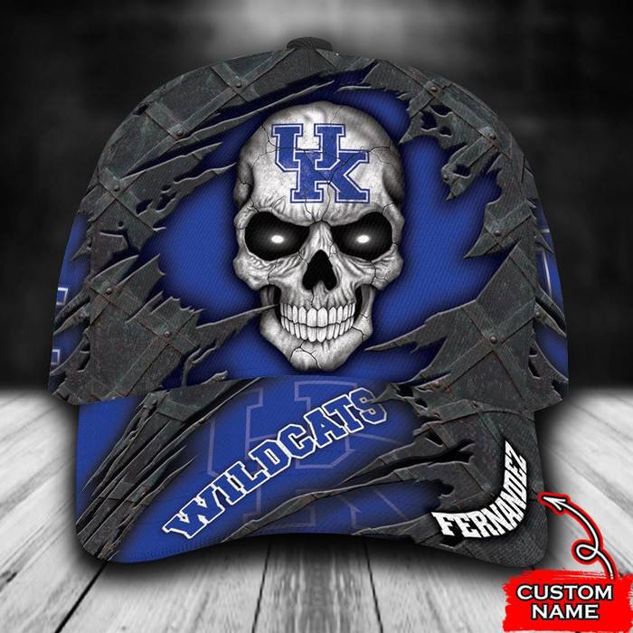 Personalized Kentucky Wildcats Skull 3D Baseball Cap Blue CNI1439