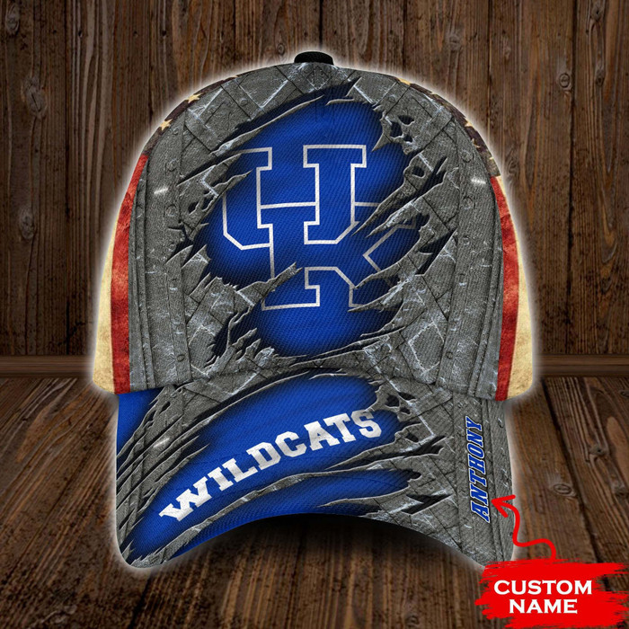 Personalized Kentucky Wildcats USA Flag 3D Baseball Cap Blue CNI1457