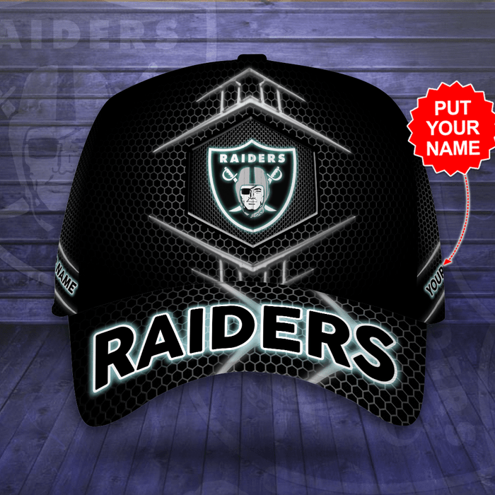 Personalized Las Vegas Raiders Beehive Hexagon Pattern 3D Baseball Cap Black CNI2101