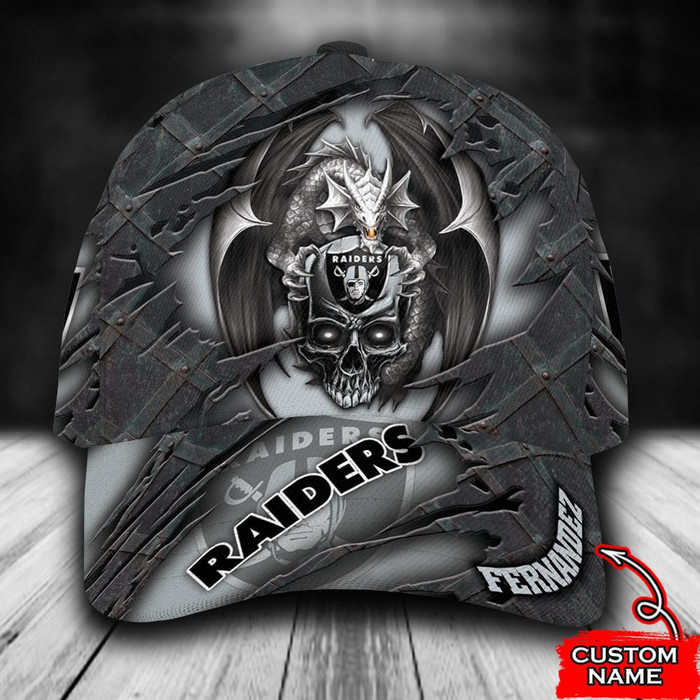 Personalized Las Vegas Raiders Dragon Skull 3D Baseball Cap Black CNI1668
