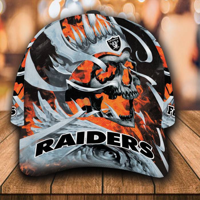Personalized Las Vegas Raiders Fire Skull 3D Baseball Cap CNI1686