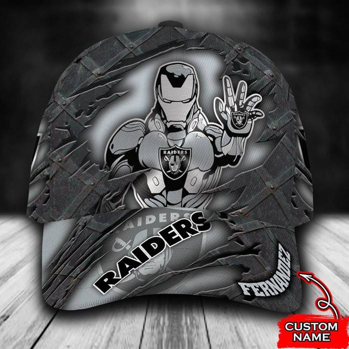 Personalized Las Vegas Raiders Iron Man Marvel 3D Baseball Cap Grey CNI1580