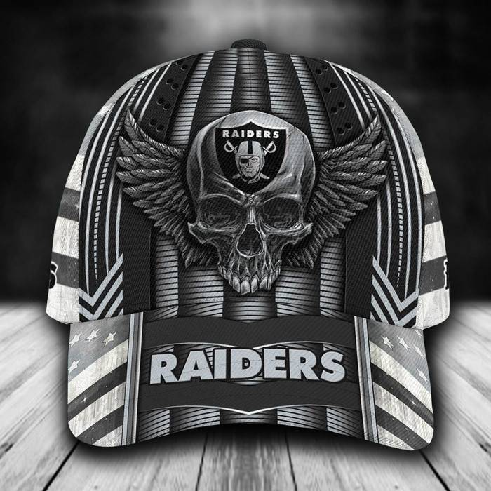 Personalized Las Vegas Raiders Skull Wings 3D Baseball Cap Black CNI1772
