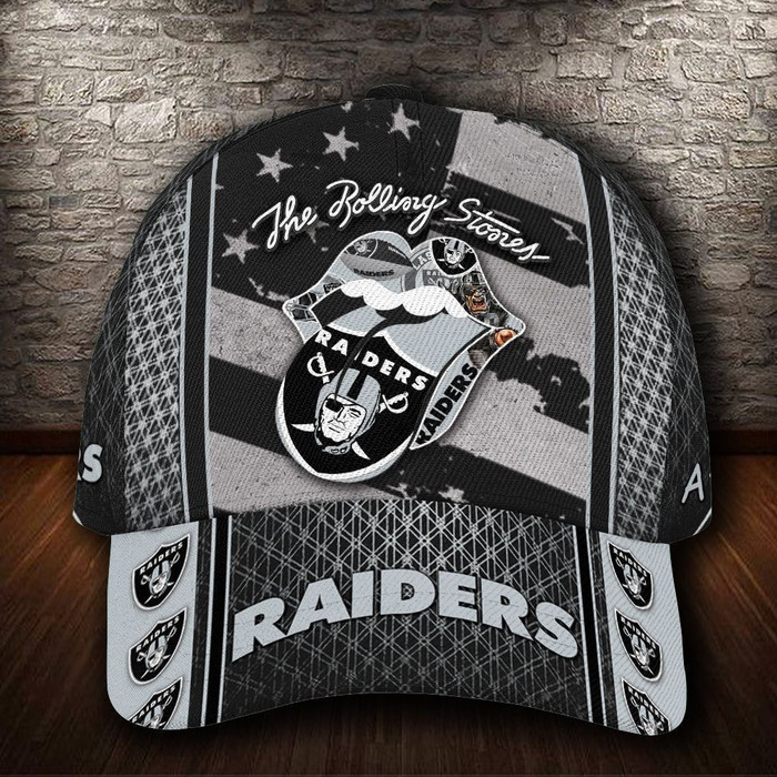Personalized Las Vegas Raiders The Rolling Stones 3D Classic Baseball Cap CNI779