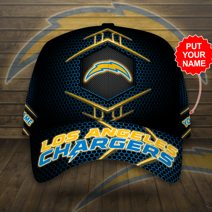 Personalized Los Angeles Chargers Beehive Hexagon Pattern 3D Baseball Cap Black Yellow CNI2086