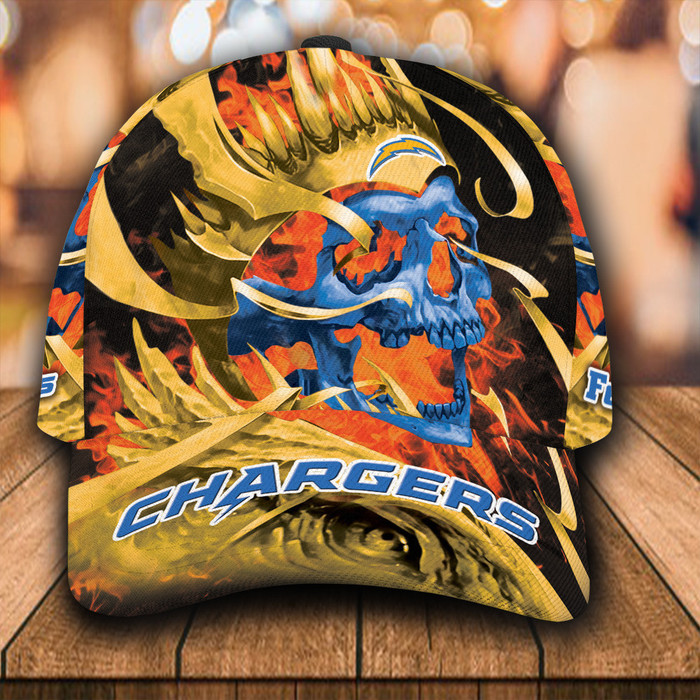 Personalized Los Angeles Chargers Flame Skull 3D Classic Baseball Cap CNI1302