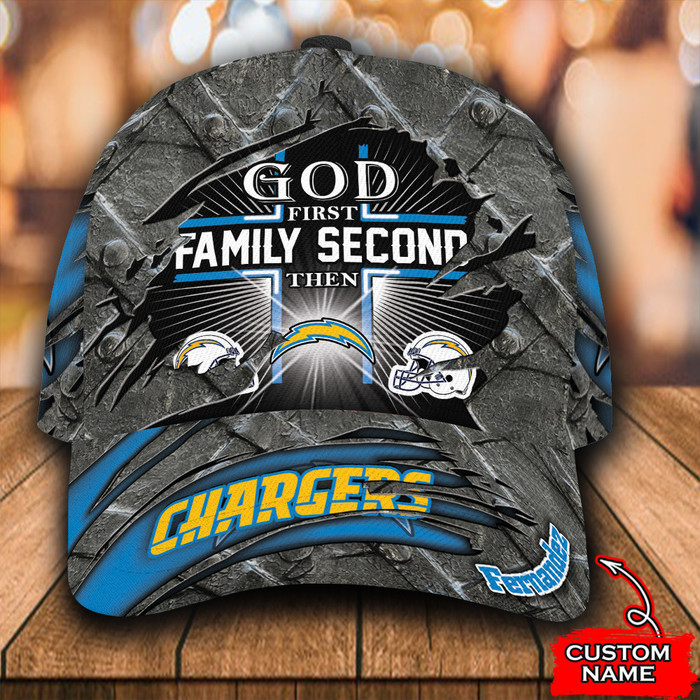 Personalized Los Angeles Chargers God First Family Second 3D Classic Baseball Cap CNI1199