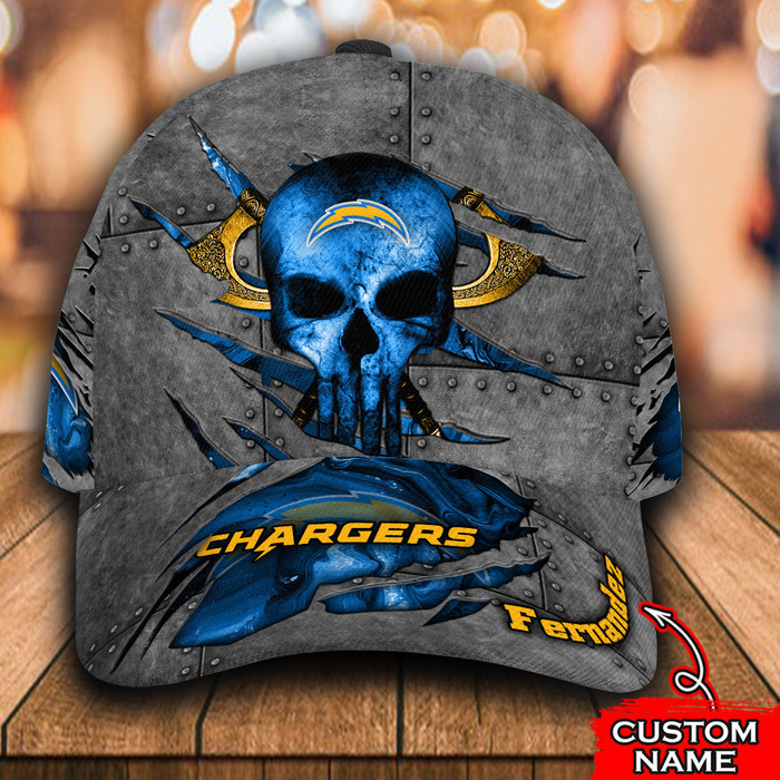 Personalized Los Angeles Chargers Skull 3D Baseball Cap Blue CNI1482