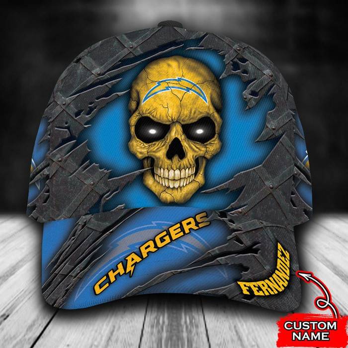 Personalized Los Angeles Chargers Skull 3D Baseball Cap Blue CNI1732