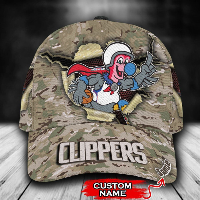 Personalized Los Angeles Clippers Camo Mascot NBA 3D Classic Baseball Cap CNI446