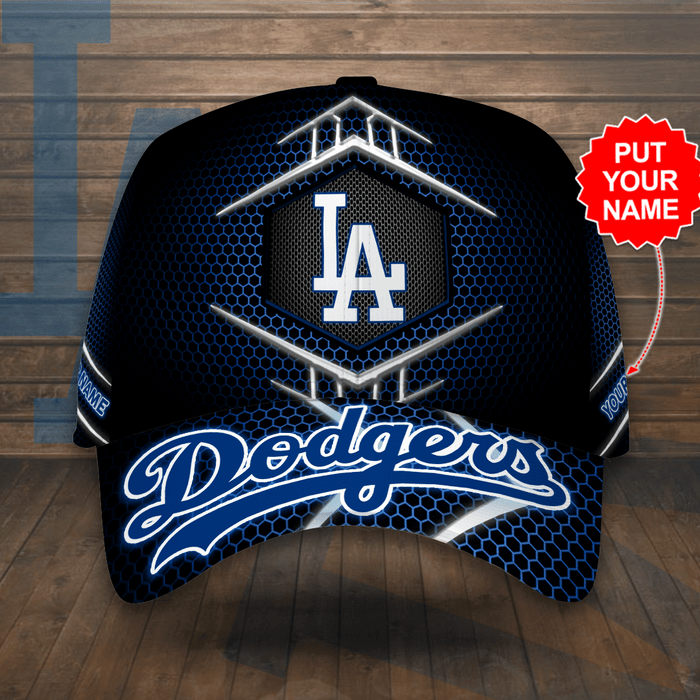 Personalized Los Angeles Dodgers Beehive Hexagon Pattern 3D Baseball Cap Black White CNI2083