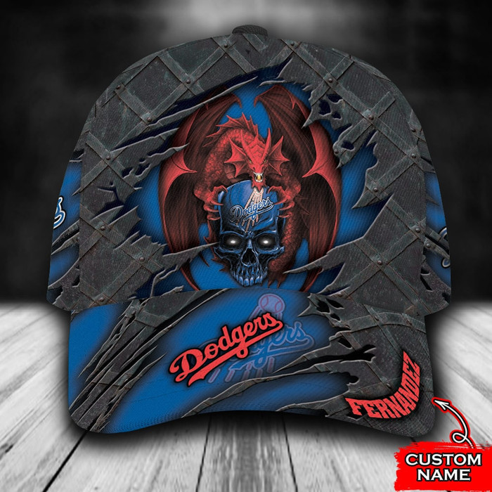 Personalized Los Angeles Dodgers Dragon Skull 3D Baseball Cap Blue CNI1800