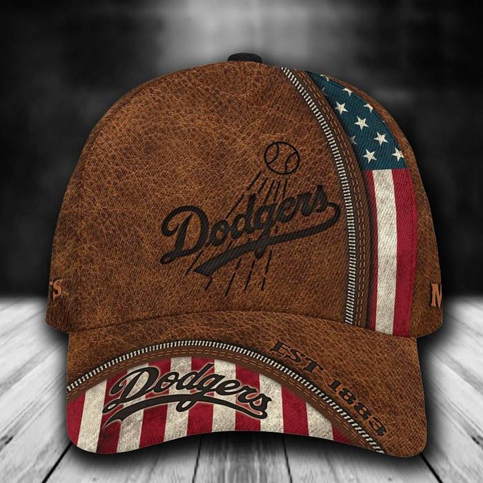 Personalized Los Angeles Dodgers USA Flag Zip 3D Baseball Cap Brown CNI1492