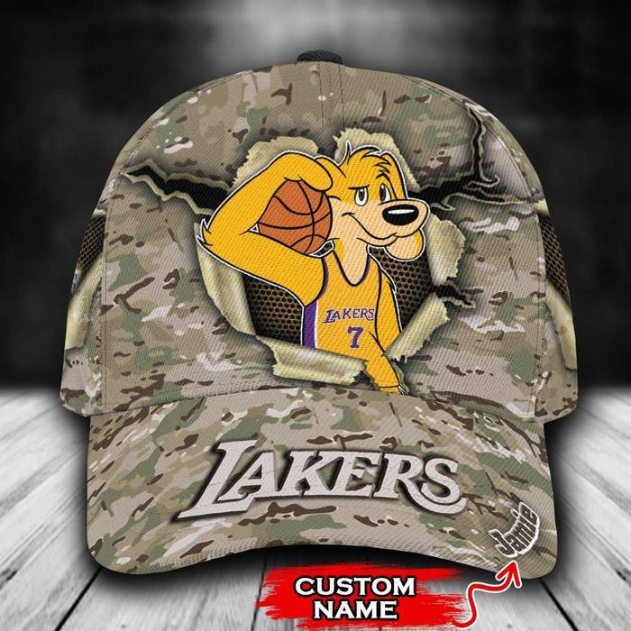 Personalized Los Angeles Lakers Camo Mascot NBA 3D Classic Baseball Cap CNI1382