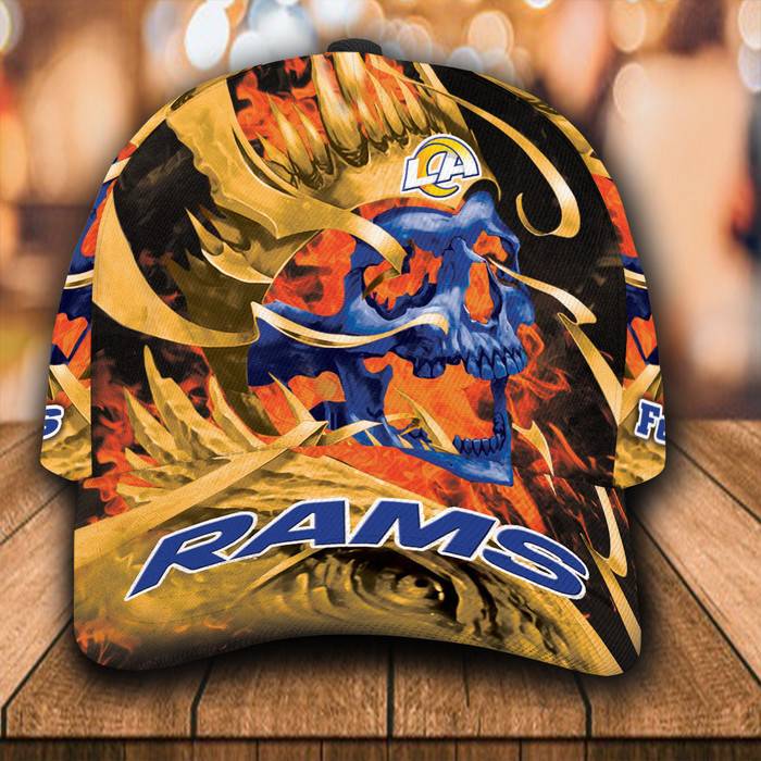 Personalized Los Angeles Rams Flame Skull 3D Classic Baseball Cap CNI434