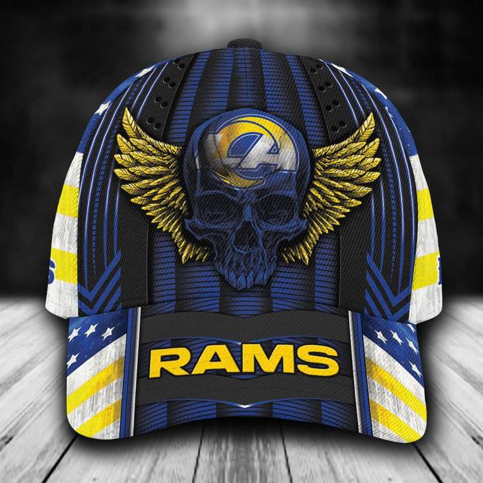 Personalized Los Angeles Rams Luxury Skull Wings 3D Classic Baseball Cap CNI478