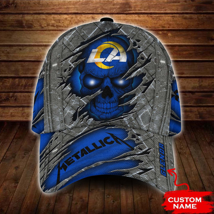 Personalized Los Angeles Rams Metallica Band Skull 3D Classic Baseball Cap CNI305