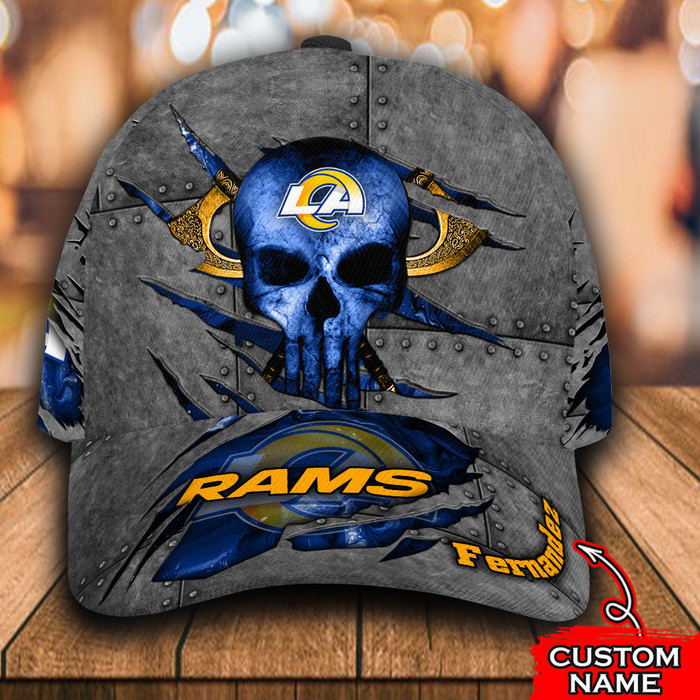 Personalized Los Angeles Rams Skull 3D Baseball Cap Blue CNI1478