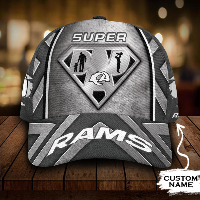 Personalized Los Angeles Rams Superman Dad 3D Baseball Cap Grey CNI1863