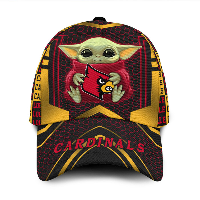Personalized Louisville Cardinals Baby Yoda 3D Baseball Cap CNI1891