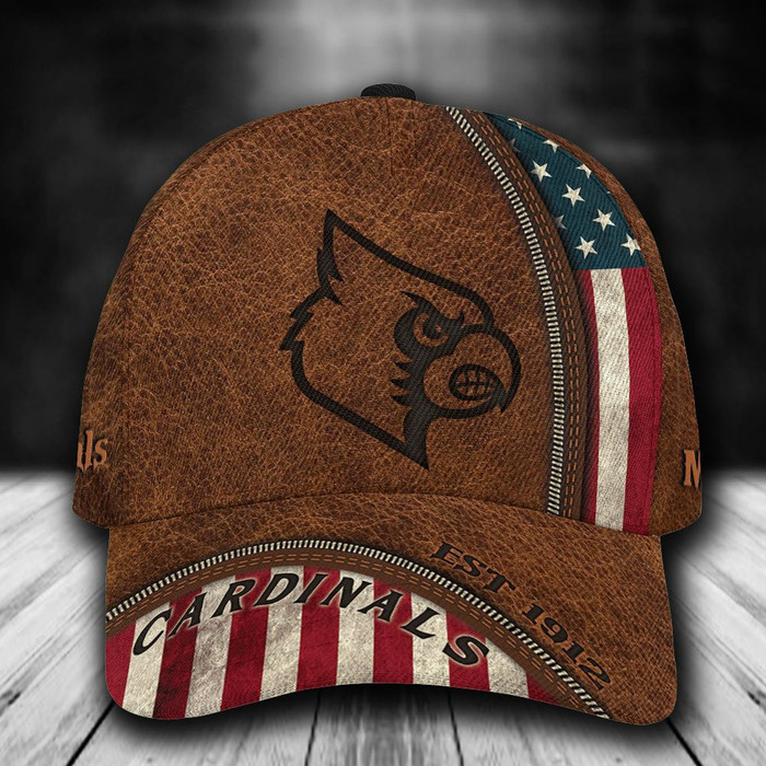 Personalized Louisville Cardinals USA Flag Zipper 3D Classic Baseball Cap Brown CNI1366